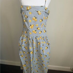 CeCe Yellow Lemon Print Striped Midi Dress